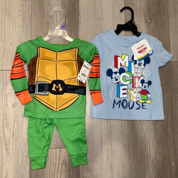 New Teenage mutant Ninja Turtle pajamas Mickey Mouse shirt boys 12-18 months - Picture 1 of 3